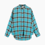 Nerissa camicia oversize in flanella tartan turchese