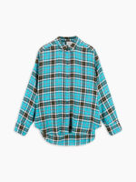 Nerissa camicia oversize in flanella tartan turchese