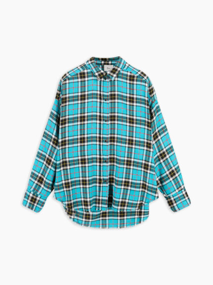 Nerissa camicia oversize in flanella tartan turchese