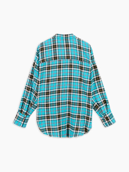 Nerissa camicia oversize in flanella tartan turchese