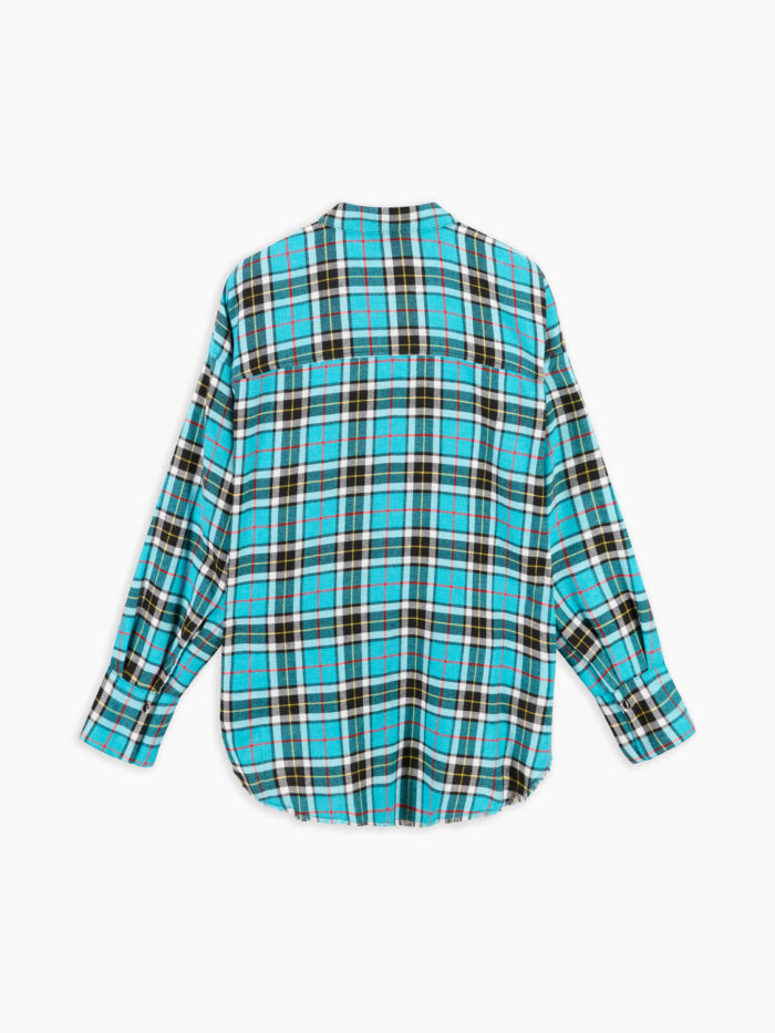 Nerissa camicia oversize in flanella tartan turchese