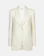 Blazer monopetto regular in canvas di pura lana latte