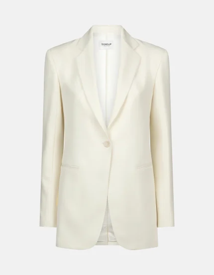 Blazer monopetto regular in canvas di pura lana latte