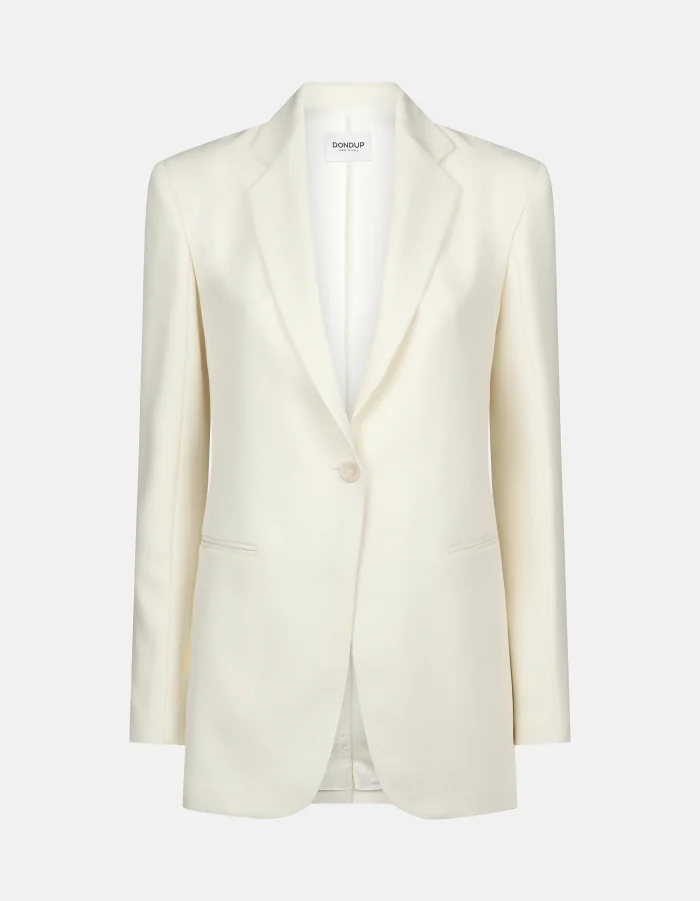 Blazer monopetto regular in canvas di pura lana latte