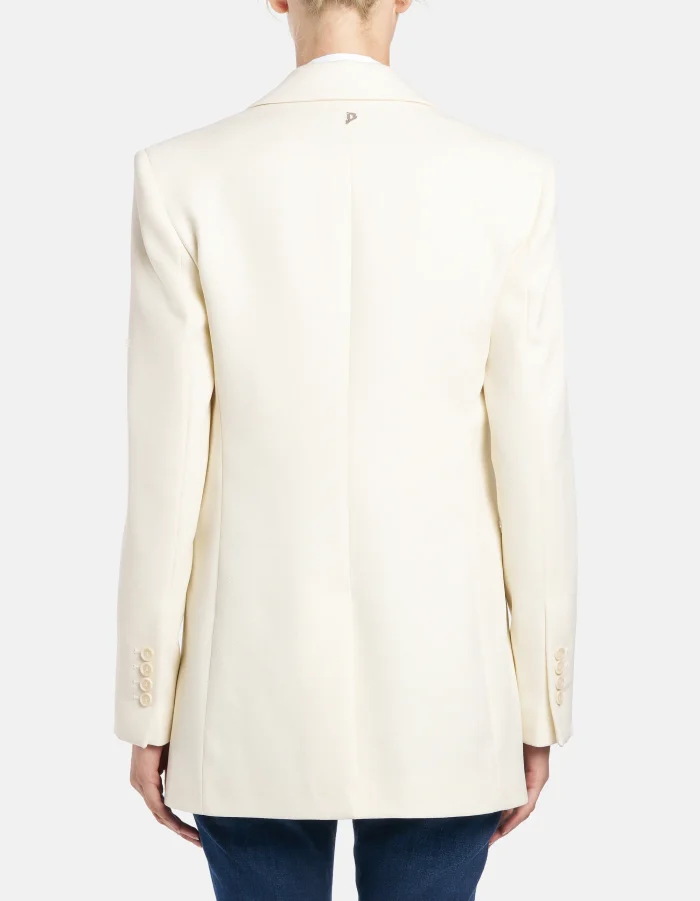 Blazer monopetto regular in canvas di pura lana latte