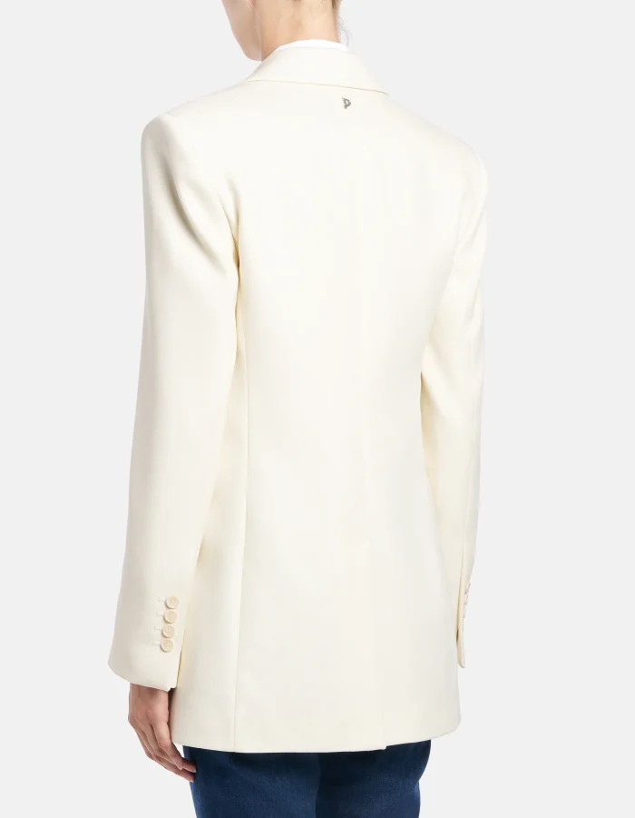 Blazer monopetto regular in canvas di pura lana latte