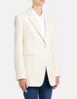 Blazer monopetto regular in canvas di pura lana latte
