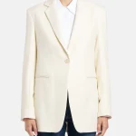 Blazer monopetto regular in canvas di pura lana latte