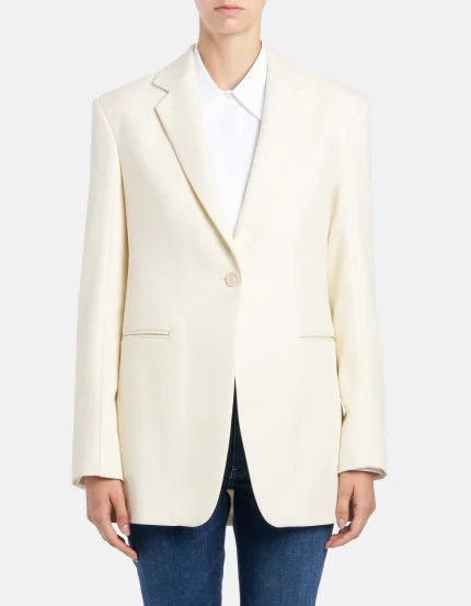 Blazer monopetto regular in canvas di pura lana latte