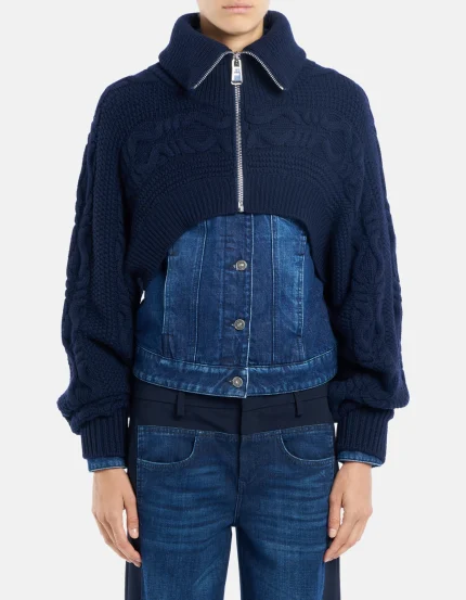 Giubbino slim in denim fisso blu