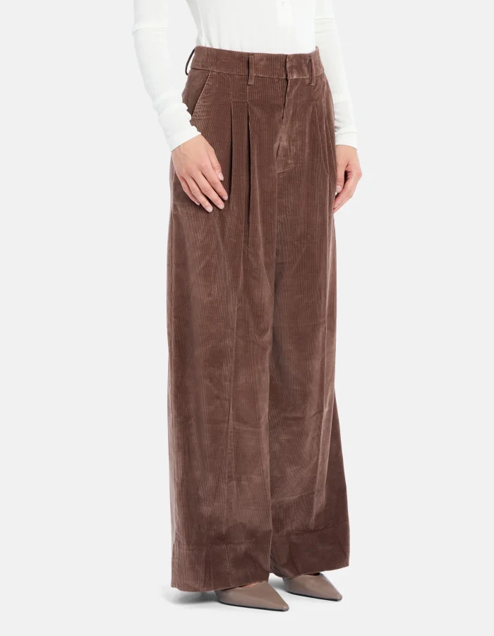 PantalonI Eloise wide leg in corduroy marrone