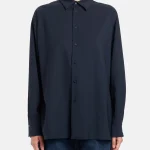 Camicia ampia in popeline di lana extrafine blu