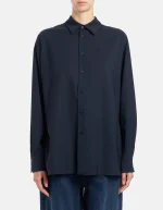 Camicia ampia in popeline di lana extrafine blu