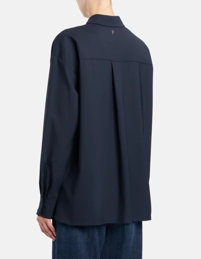 Camicia ampia in popeline di lana extrafine blu