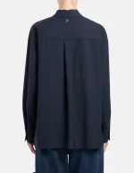 Camicia ampia in popeline di lana extrafine blu