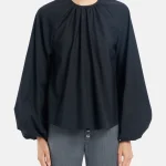 Camicia regular in popeline di lana extrafine nero