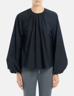 Camicia regular in popeline di lana extrafine nero