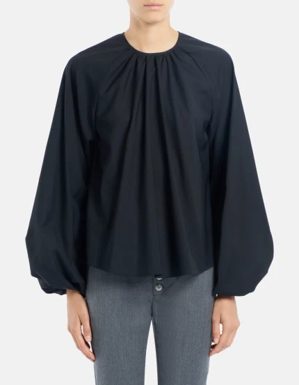 Camicia regular in popeline di lana extrafine nero