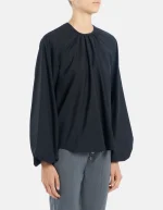 Camicia regular in popeline di lana extrafine nero