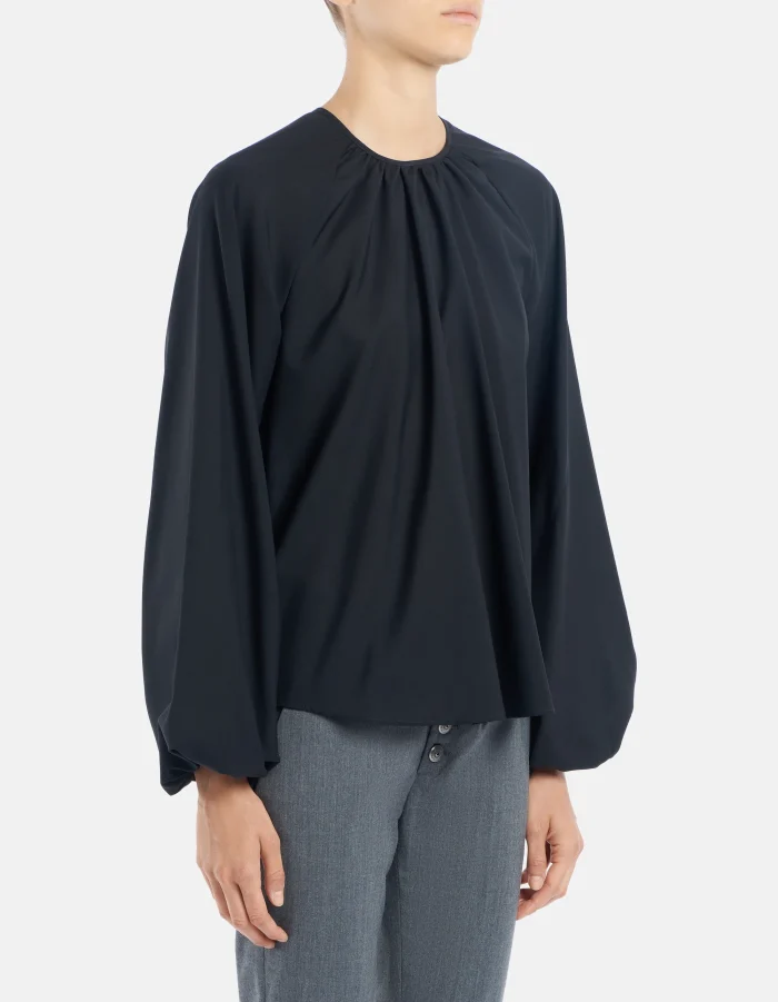 Camicia regular in popeline di lana extrafine nero