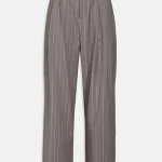 Pantalone con pieghe in gessato lurex grigio