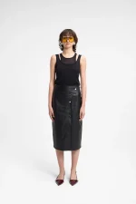 Longuette con chiusura asimmetrica in ecopelle nero