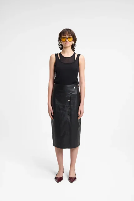 Longuette con chiusura asimmetrica in ecopelle nero