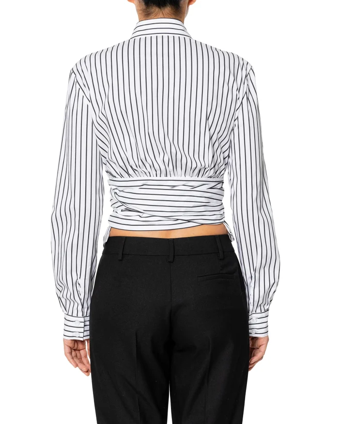 Camicia nodo riga pop bianca e nera