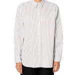 Camicia over riga bianca e verde