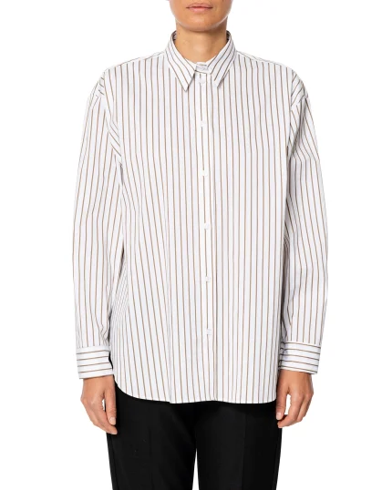 Camicia over riga bianca e verde