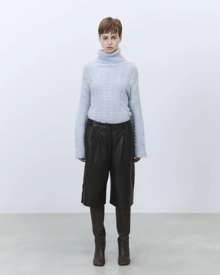 Bermuda sartoriale in pelle nero