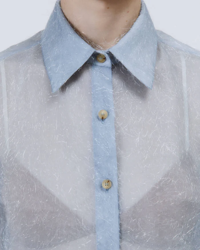 Camicia boxy in organza effetto frangia polvere