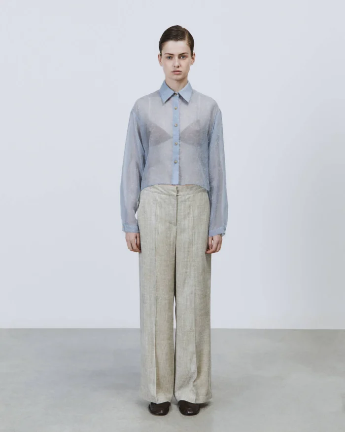 Camicia boxy in organza effetto frangia polvere