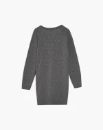 Maglione lungo con applicazioni di strass grigio