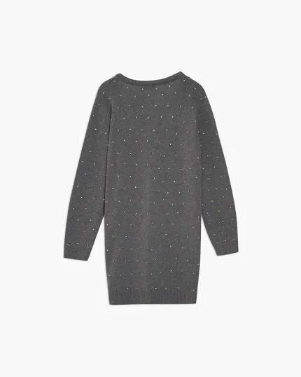 Maglione lungo con applicazioni di strass grigio