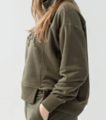 Felpa dritta con applicazioni verde militare