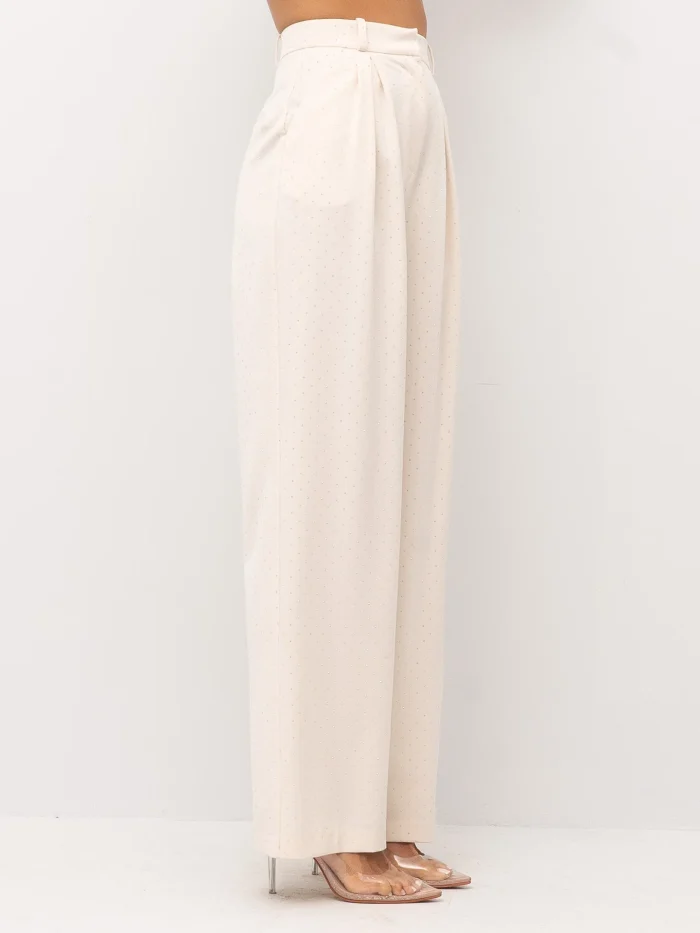 Pantalone palazzo con applicazioni panna