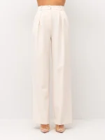 Pantalone palazzo con applicazioni panna