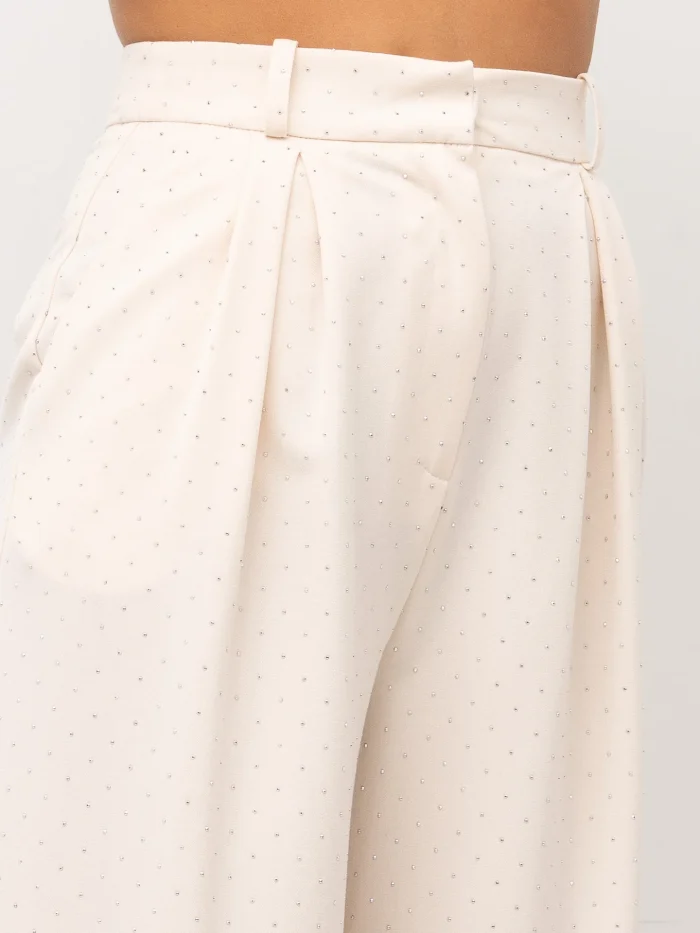 Pantalone palazzo con applicazioni panna