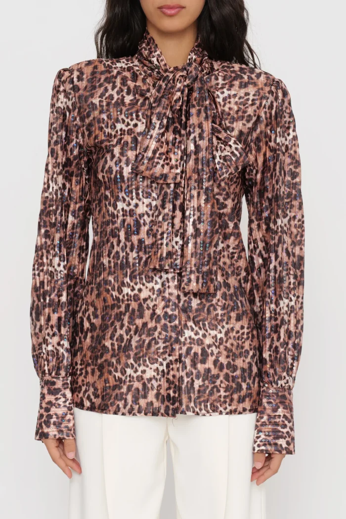 Camicia animalier con ricamo paillettes