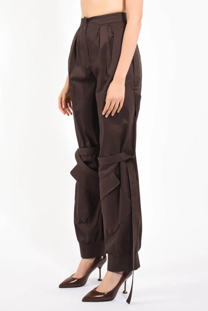 Pantaloni baggy in cotone marrone