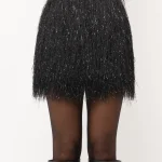 Gonna in tessuto effetto pelliccia nero