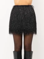 Gonna in tessuto effetto pelliccia nero