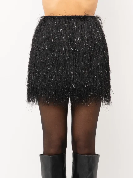 Gonna in tessuto effetto pelliccia nero