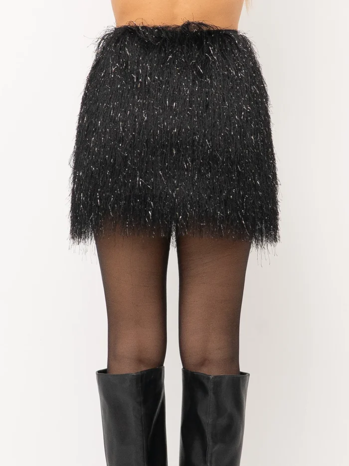 Gonna in tessuto effetto pelliccia nero