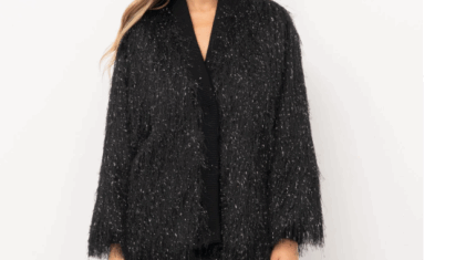 Giacca in tessuto effetto pelliccia nero