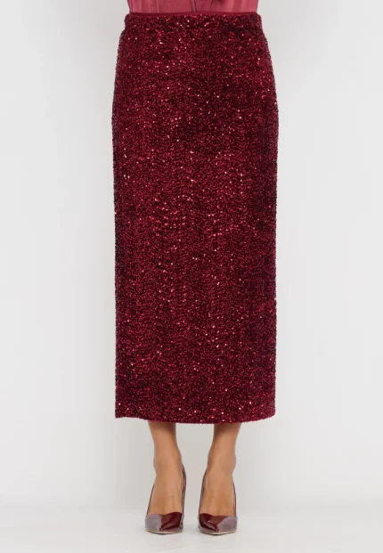 Gonna midi con paillettes bordeaux