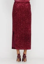 Gonna midi con paillettes bordeaux