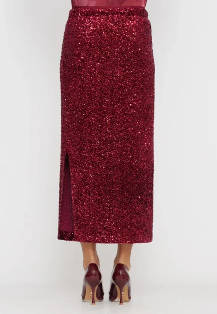 Gonna midi con paillettes bordeaux