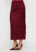 Gonna midi con paillettes bordeaux